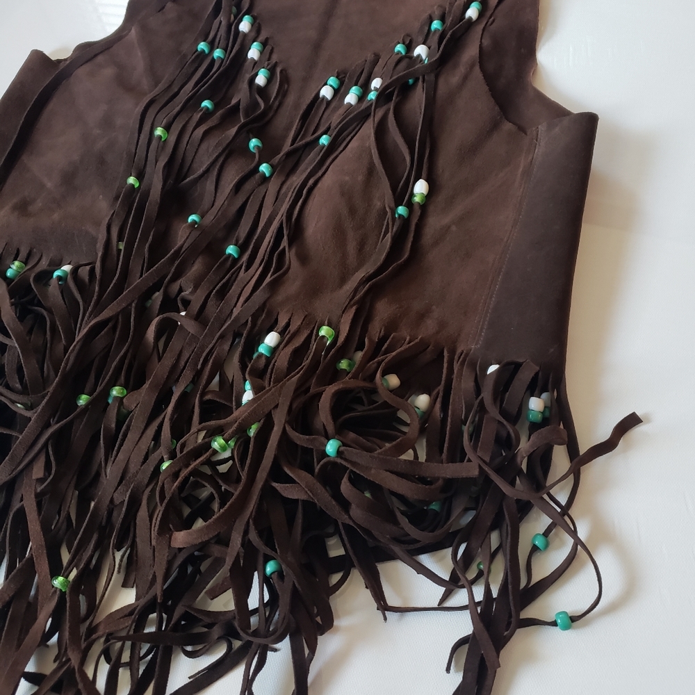 Vintage 70s Boho Beaded Leather Vest - Picture 4 of 6